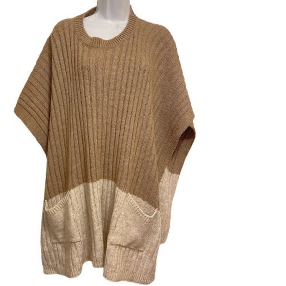 Cocogio Made in Italy Alpaca Wool Blend Colorblock Poncho - Picture 2 of 5